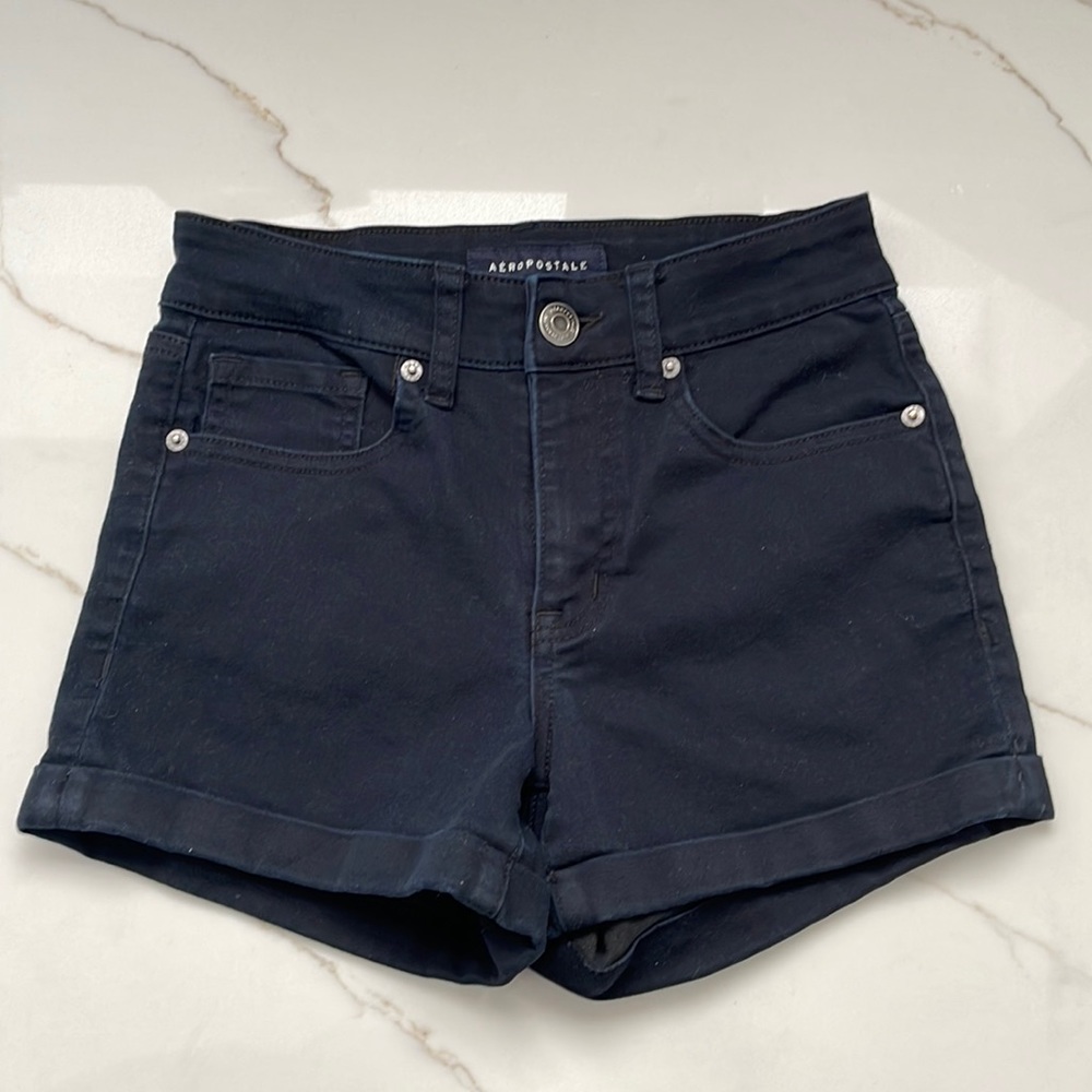 Aeropostale high rise midi black soft 3 inch shorts.